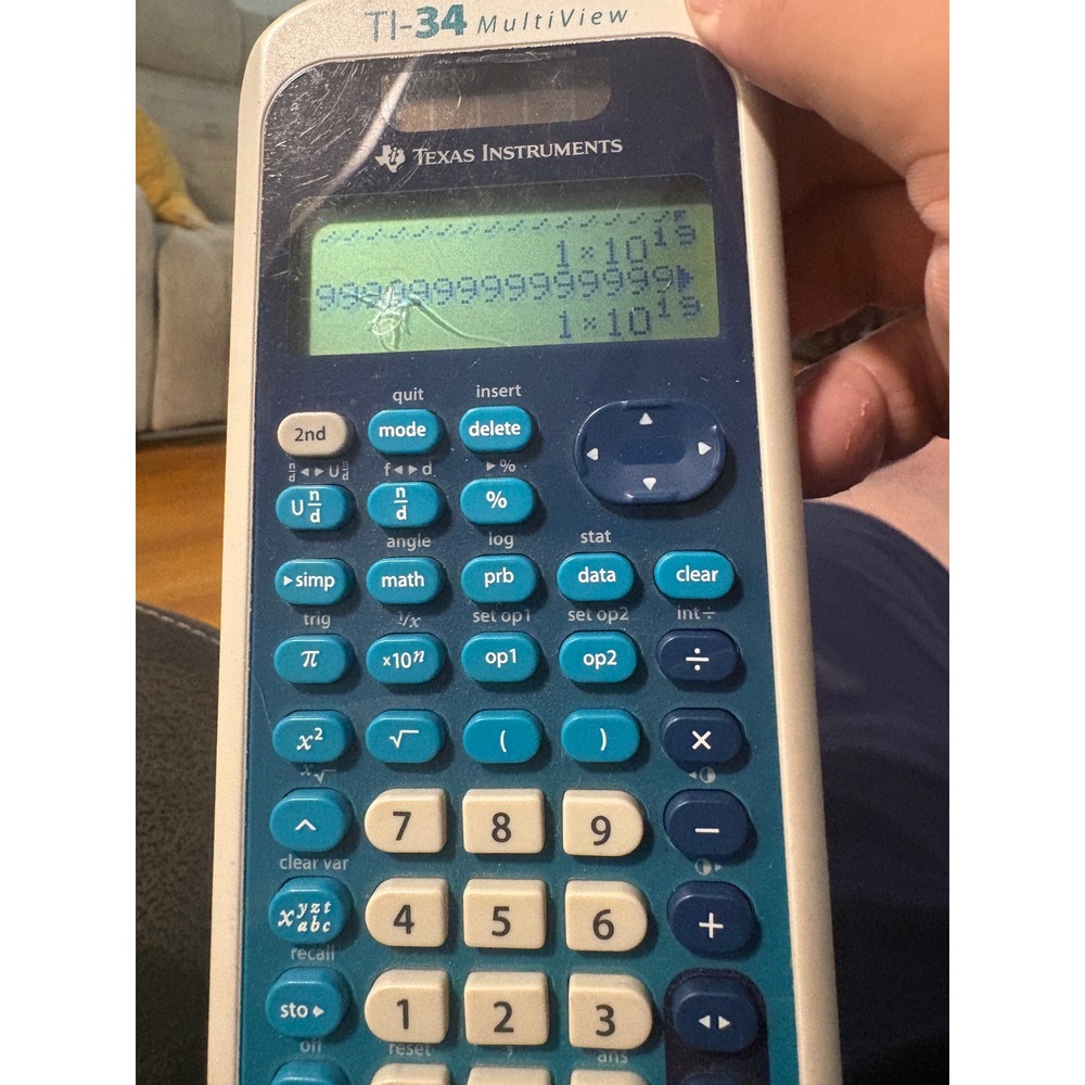 Texas Instruments TI-34 MultiView Scientific Calculator Blue White Cracked Scree